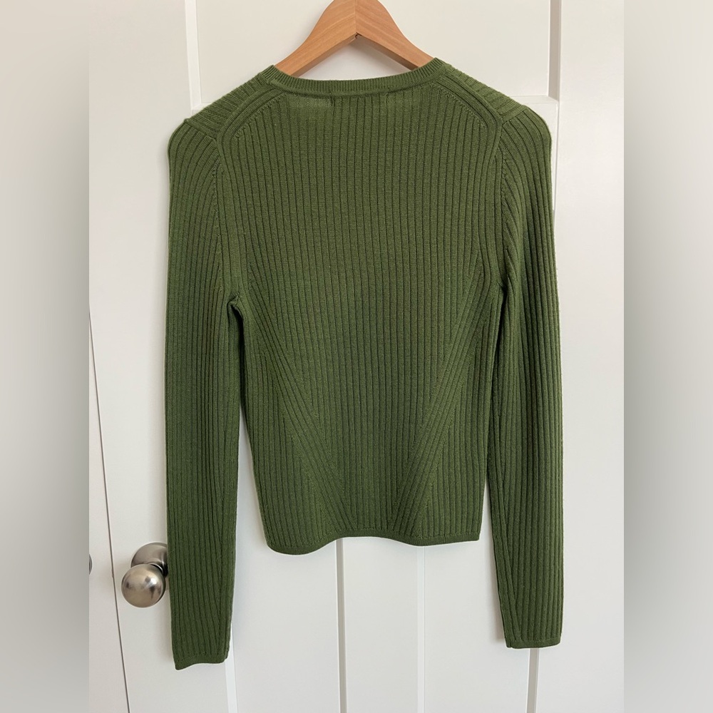 Boden Olive Green Ribbed 100% Merino Wool Sweater Women XS Crewneck Capsule - Picture 3 of 7